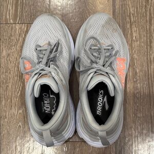 Brooks Light Gray and Coral Running Shoes